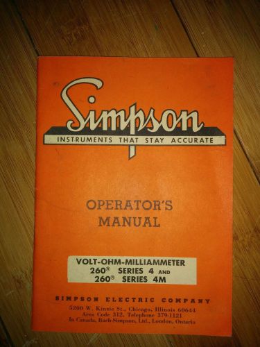 Operator&#039;s manual volt ohm milliammeter 260 series 4 4m  simpson electric for sale