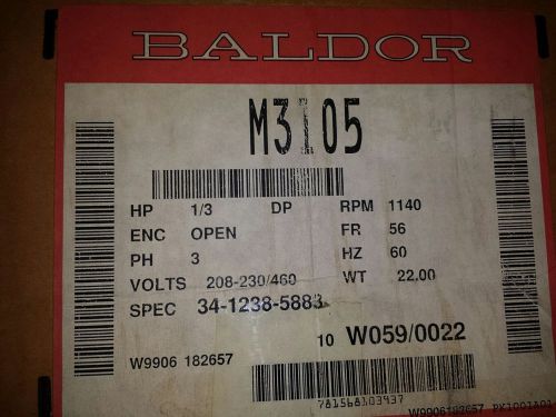 Baldor cat. no. m3105 new 1/3 hp industrial motor for sale