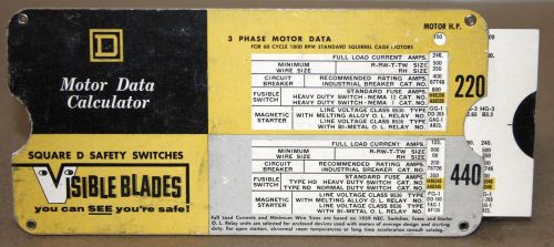 Motor Data Paper Calculator-Vintage-&#034;Square D Company-Visible Blades&#034; 1959 (W13)