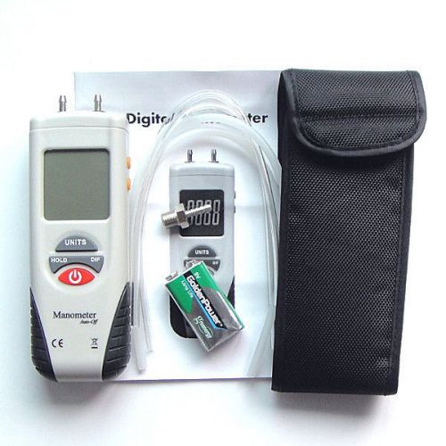 NEW Digital Manometer Air Pressure Meter Gauge LCD +9V Battery Leather Pouch