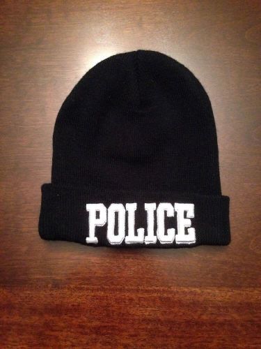 POLICE  STOCKING CAP BLACK RAISED WHITE  LETTER ONE SIZE, READY FOR WINTER.