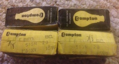 Crompton red sign bulb 15 watt, 200-250 volt, bc 28 vintage lot of 4 for sale