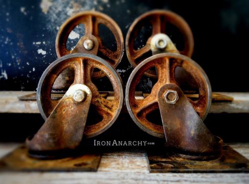 Vtg swivel casters antique cast iron industrial furniture coffee table wheel set for sale