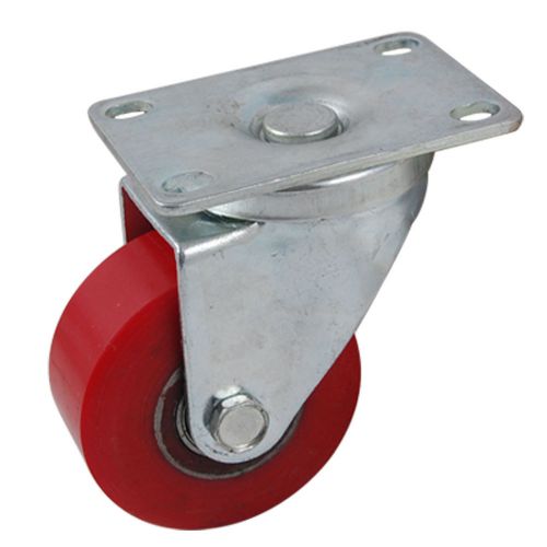 Rectangle Plate 3&#034; Red Single Wheel Iron Core PU Swivel Caster