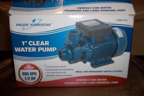 NIB Pacific Hydrostar 1&#034; clear water pump 1/2 HP 600 GPH Item 01479 SHIP WW!