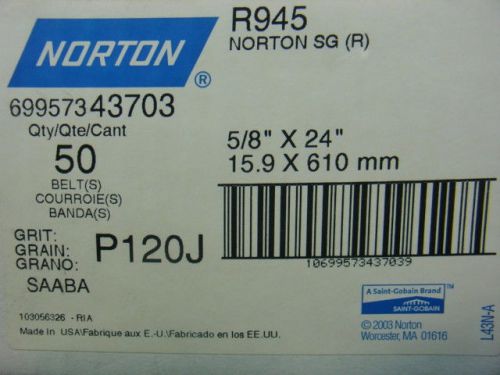 Norton/saint-gobian 5/8&#034;x24&#034; r945 120 grit sold per box of 50 in box for sale