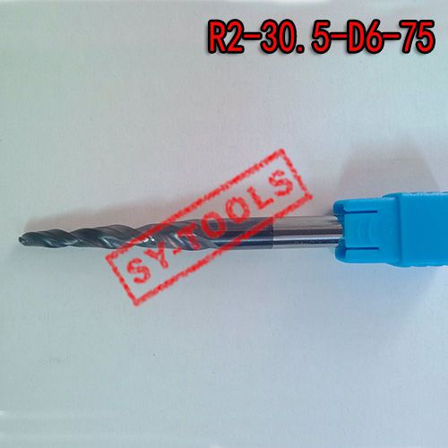 1pc r2*d6*30.5*75 solid carbide tapered ball nose endmill coating tialn hrc55 for sale