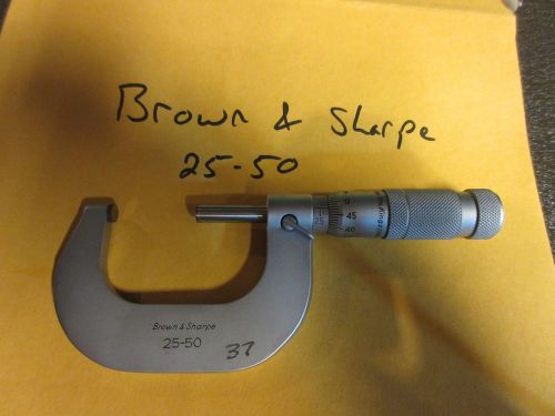 Brown &amp; Sharpe 25 - 50 mm Mircometer .002mm Carbide Faces Slip-Friction Thimble