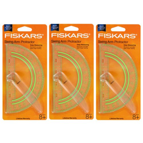 Fiskars Swing Arm Protractor, Plastic, Clear, 6&#034;, Assorted Text Color, 3/Pack