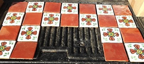 Mexican tile fireplace surround. Approximately 100 4X4 hand-painted tiles.