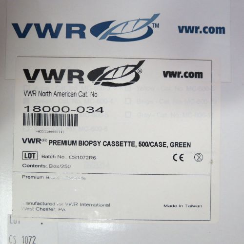 Vwr  premium biopsy cassettes green pack of 500 #18000-034 for sale