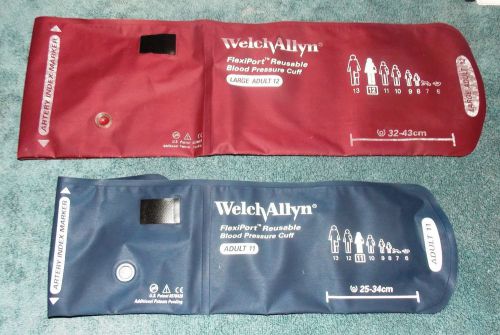 Welch Allyn Lot of 2 Flexiport BP Cuff ADULT &amp; ADULT LARGE  11 12 LIGHTLY USED