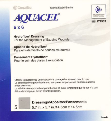 New Box of 5 Aquacel Hydrofiber Dressings Convatec 6x6&#034;  #177903 Exp 10/2014
