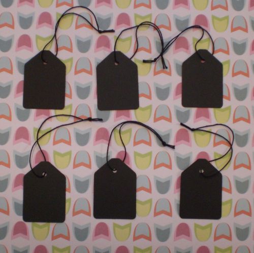 50 Strung Black Price Tags approx 45x32mm Black card tag Knotted string attached