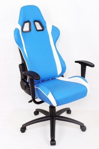 BRAND NEW EZ Lounge Racing Car Seat Office Jeep Chair Blue/White Leather