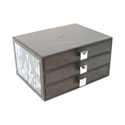 Ever frozen blue series black leather office desktop box 3-drawer file cabinet