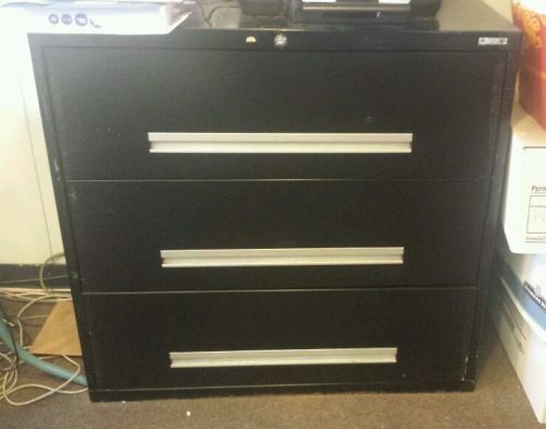 Large Black Used File Cabinet with 3 Drawers