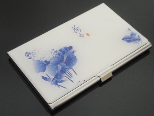 Blue and white porcelain lotus style Stainless steel Metal Business Card Holders