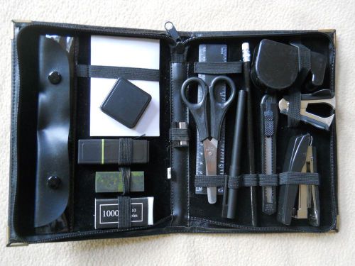 Zippered travel desk set kit / tape/scissors/stapler/ ruler/ high lighter/eraser
