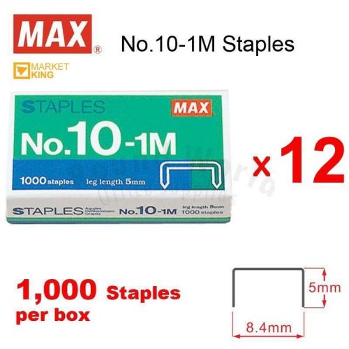 12 x MAX No.10-1M Staple LOT in Box (1,000 staples/Box) Office Supply Stapler