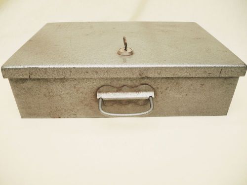 Vintage metal heavy thick wall storage box with key-14&#034; x 9&#034; x 4&#034; - fireproof? for sale