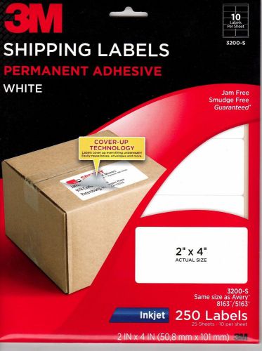 3M SHIPPING LABELS PERMANENT ADHESIVE WHITE 2&#034; x 4&#034; 250 LABELS AVERY 8163\5163