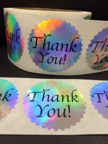 25 Thank You  2&#034; STICKER Starburst Holographic Paper Thank You Fragile