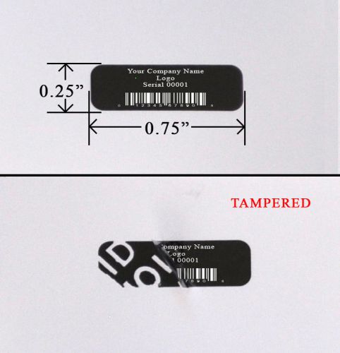 2,000 security label seal sticker black custom print tamper evident 0.75&#034; x .25&#034; for sale