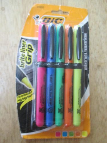 Bic Brite Liner Grip Fluorescent Highlighter 5 Pack FREE SHIPPING