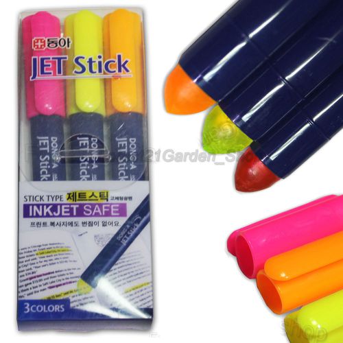 Dong-A Jet Stick Solid Stick Type Highlighter Pen. Text Underliner 1Pack 3Colors