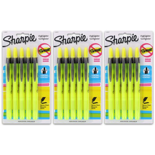 Sharpie Pen-Style Highlighters Retractable Chisel Tip Fluorescent Yellow 15/Pack