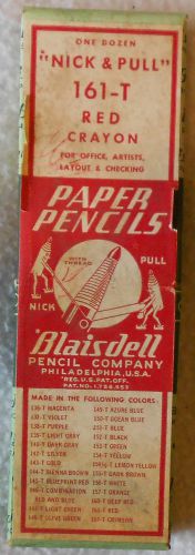 NIB Vintage BLAISDELL Paper Pencils 161-T Red  &#034;Nick &amp; Pull&#034;  Box Never Opened
