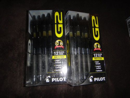 lot of 2 Pilot G2 Retractable Gel Ink Ball Pens Fine 0.7mm black  packs of 12