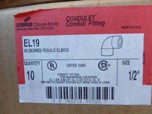 (10) crouse-hinds el19 1/2-inch 90-degree female elbow for sale