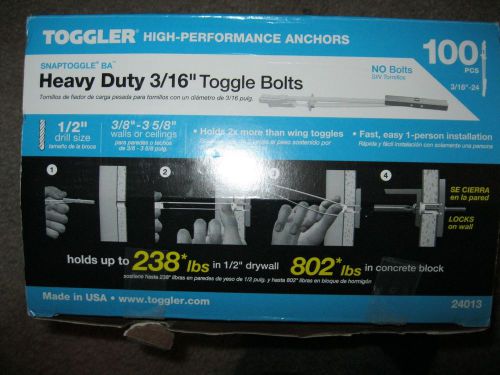 Toggler 24013 SnapToggle BA  3/16&#034;  Heavy Duty Toggle Bolts  100/box
