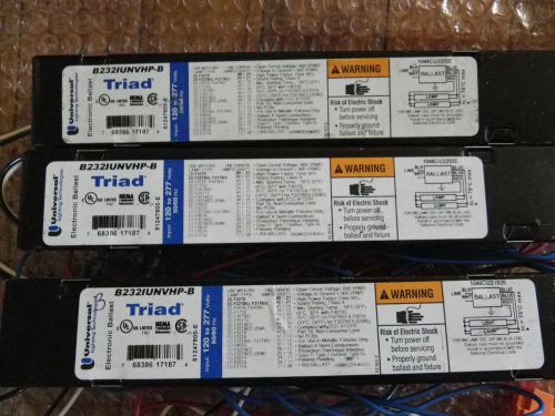 LOT OF 3 - TRIAD B232IUNVHP-B ELECTRONIC BALLASTS (120-277V / T8 LAMPS) NEW