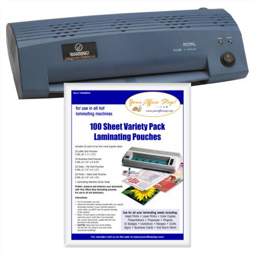 Royal PL-2100 Hot 9&#034; Laminating Machine Bundle with 100 Assorted Sizes Pouches