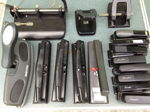 LOT OF 16 PAPER HOLE PUNCHES AND STAPLERS-gently used