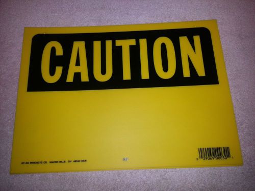 2 CAUTION yellow heavy plastic signs Hy-ko #562 10&#034; x 14&#034;