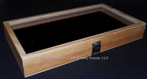 Clearance Factory 2nds Lot of 6 Natural Wood Glass Top Black Pad Display Cases