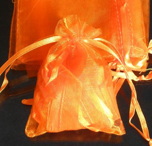 100x Solid Orange Organza Bag Pouch for Xmas New Year Gift 12x17cm(4.5x6.5inch)