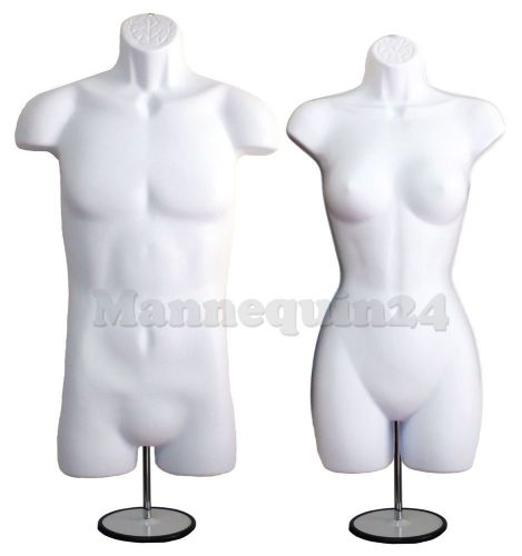 White Male &amp; Female MANNEQUIN BODY FORMS w/ Metal Stands and Hooks for HANGING