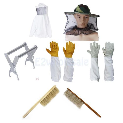 2x Beekeeping Veil Suit Jacket Smocks +Gloves +Brushes +Hive Frame Holders