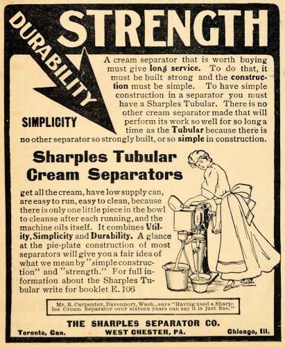 1907 Ad Tubular Cream Sharples Separator Company Dairy - ORIGINAL CG1