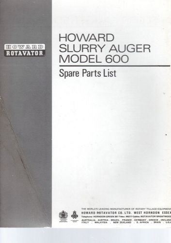 Howard Slurry Auger Model 600 Spare Parts List 1469E