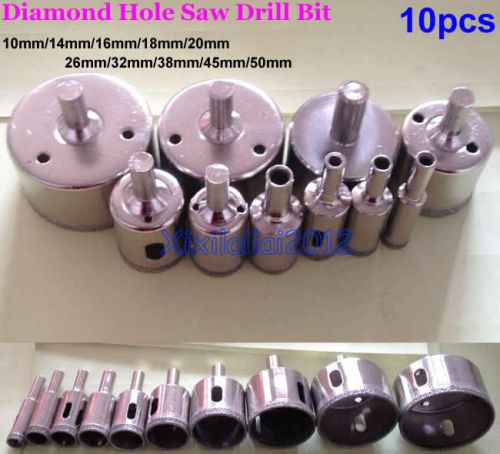 10pcs 10-50mm Diamond Tool Drill Bit Hole Saw Sets For Glass Ceramic Marble dlb