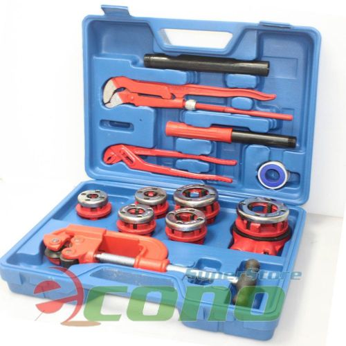 10PC Manual Ratchet Pipe Threader Kit 6 Threading Dies Pipe Cutter &amp; Wrenches