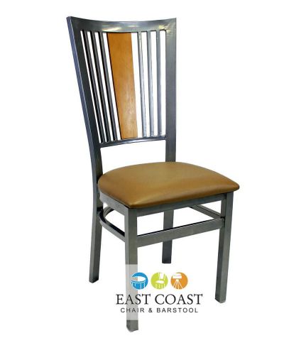 New steel city metal restaurant chair with silver frame &amp; tan vinyl seat for sale