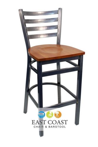 New gladiator clear coat ladder back metal bar stool with cherry wood seat for sale