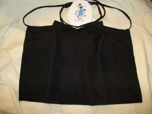 2  new  black server  waist 3 pocket apron  waitress waiter half apron for sale